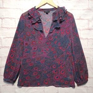 I Heart Ronson Peacock Feather Ruffle Sheer Whimsigoth Boho Fairy Top Womens XS